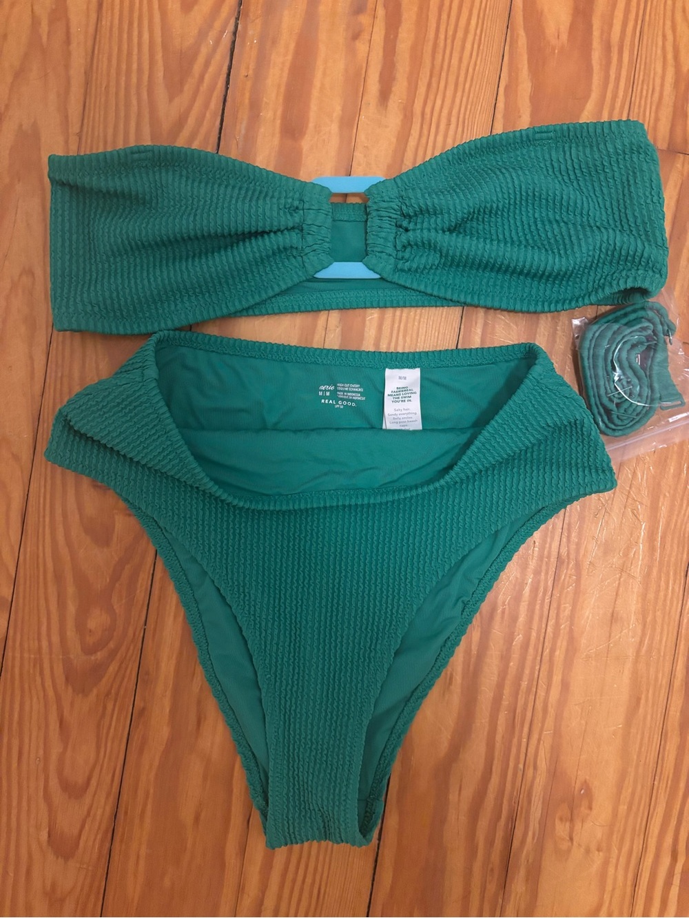 aerie Teal Textured Bandeau Bikini Set